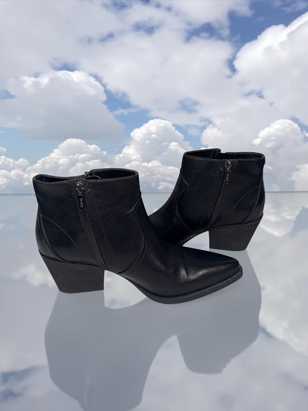 Circus by Sam Edelman Black Leather Ankle Booties with Block Heel